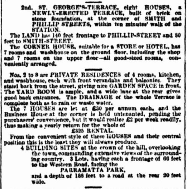 St George's Terrace Advertisement 1881